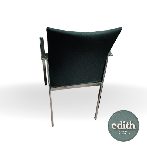 SILLA CONFIDENTE TELA NEGRA BRAZOS CROMADOS FIJOS