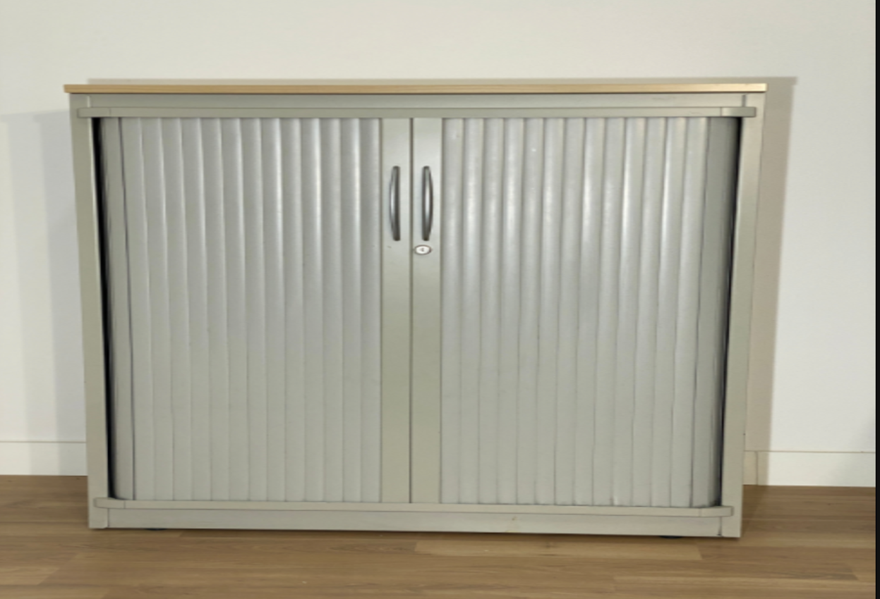 ARMARIO BAJO CREMA, METALICO, CORREDERA, TAPA DE MADERA 72X101X45